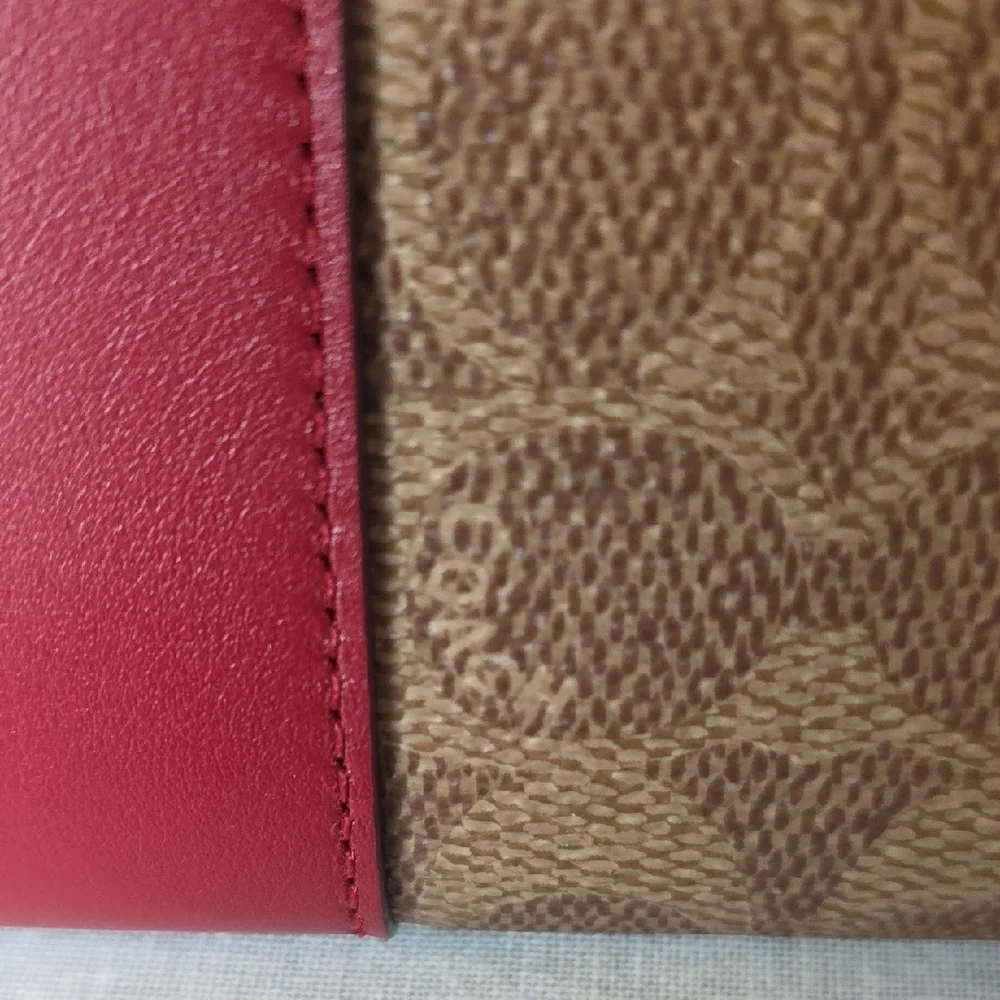Coach Signature Brown and Red Zip Wallet - Picture 4 of 8